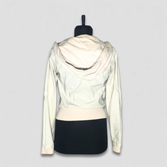 Rare Y2K Volcom Skater Cropped Bomber Jacket Hooded Full Zip Beige/Cream sz XS - Picture 4 of 15